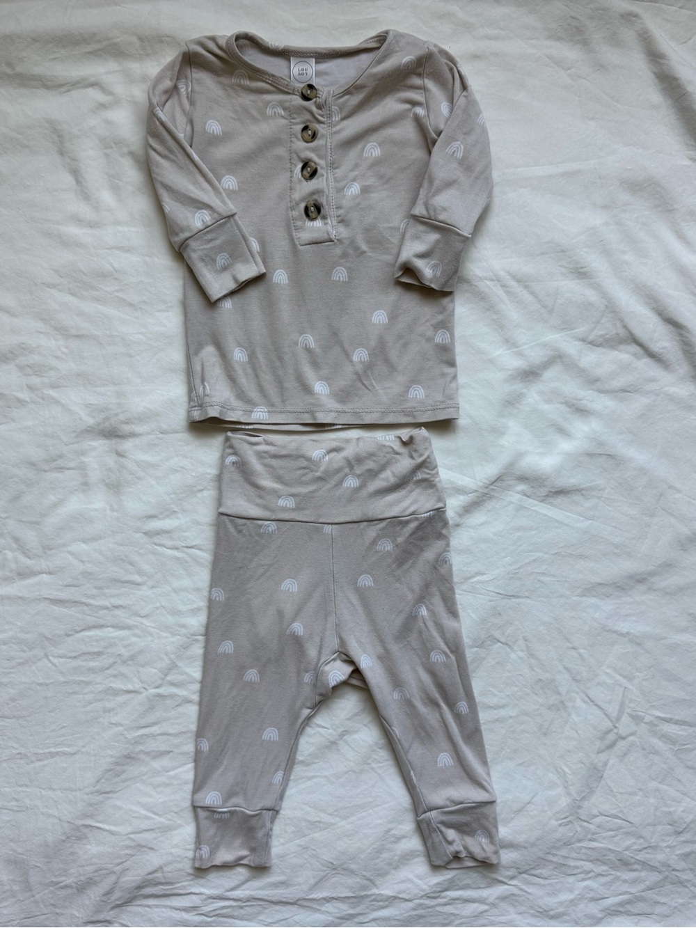 Lou Lou and Company Top and Bottoms Set in Neutral Rainbow Print